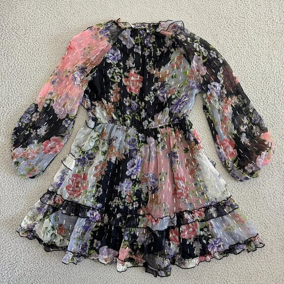 River island Paisley Ruffle Tiered Gold Metallic Accent Deep V - Picture 14 of 16